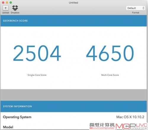 GEEKBENCH测试成绩，相比2015版MacBook Air分数要低一些。